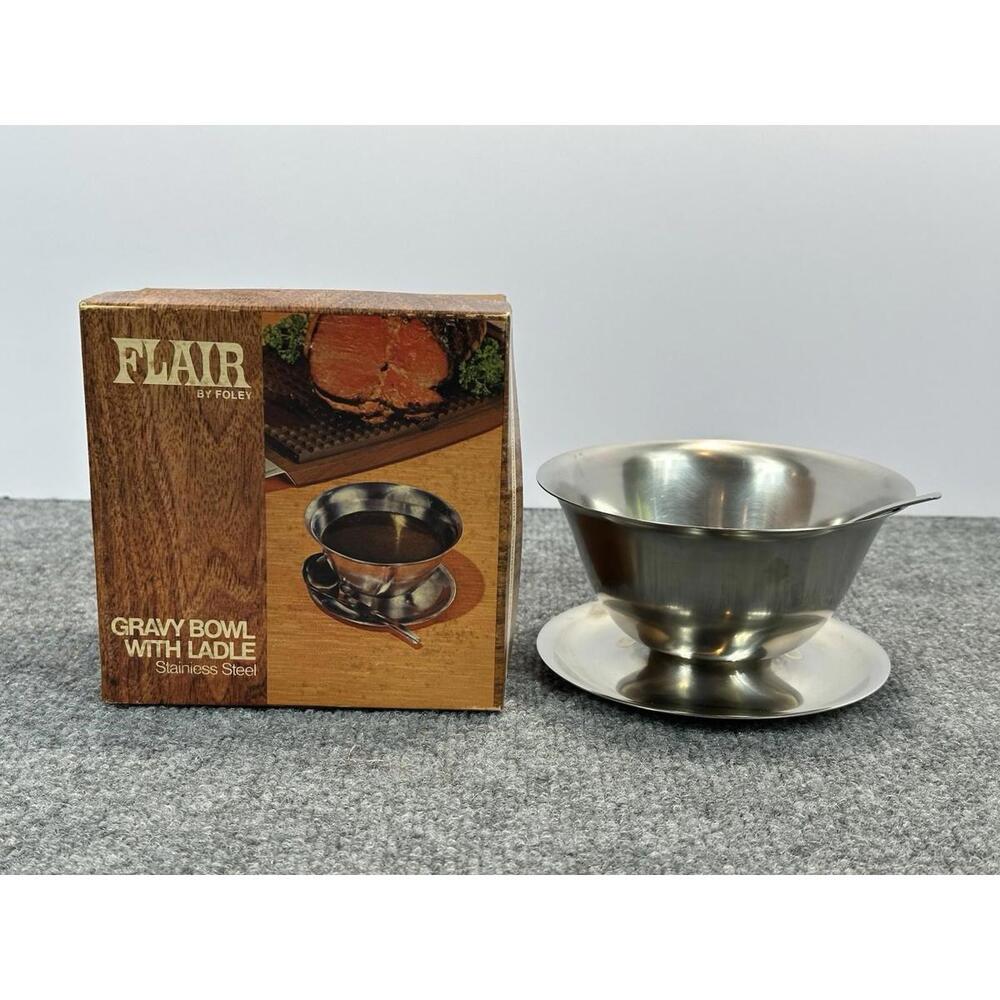 Vintage Flair By Foley Gravy Bowl Boat Ladle Stainless Steel No 867 Original Box